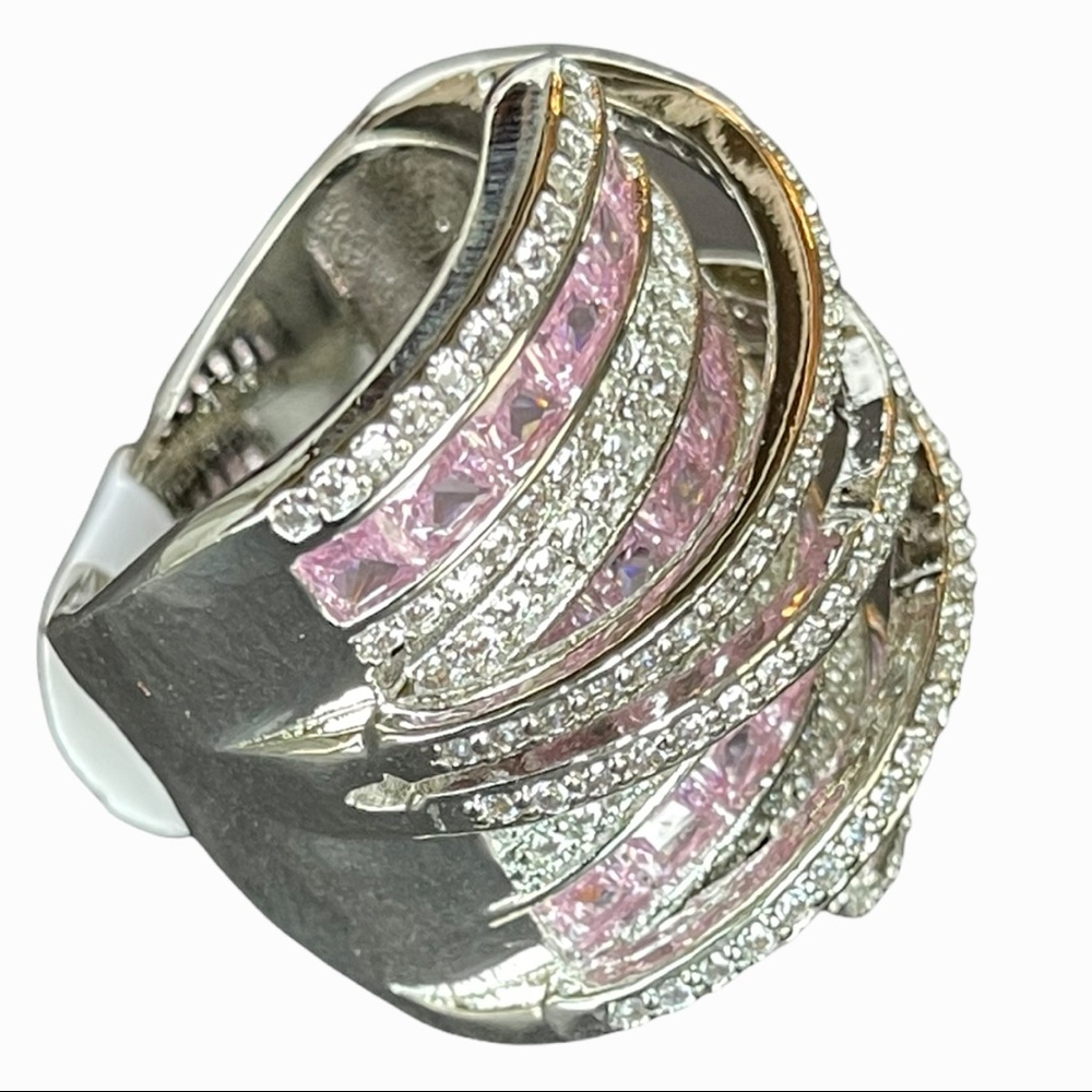 .925 Sterling Silver Pink Statement Ring The Lubiana - Picture 6 of 11